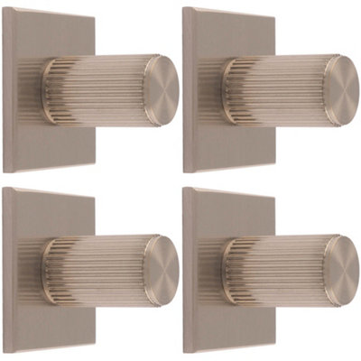 4 PACK - Reeded Cylinder Cabinet Door Knob & Matching Backplate - Satin Nickel 40 x 40mm