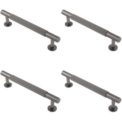 4 PACK - Reeded Lined Bar Door Pull Handle - 158mm x 13mm - 128mm Centres - Anthracite