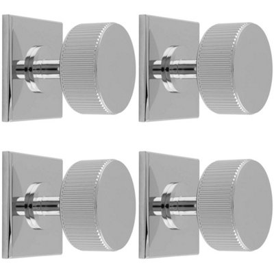 4 PACK - Reeded Radio Cabinet Door Knob & Matching Backplate - Polished Chrome 40 x 40mm