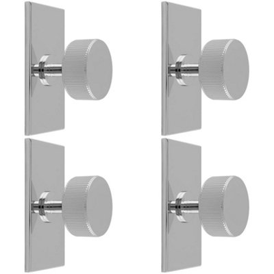 4 PACK - Reeded Radio Cabinet Door Knob & Matching Backplate - Polished Chrome 76 x 40mm
