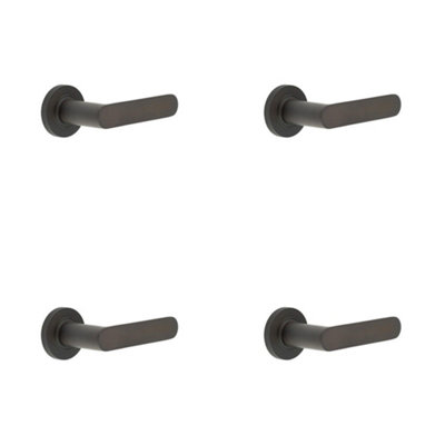 4 PACK Reeded Rose Dark Bronze Door Handle for Elegant Interiors - Solid Brass Interior Handle