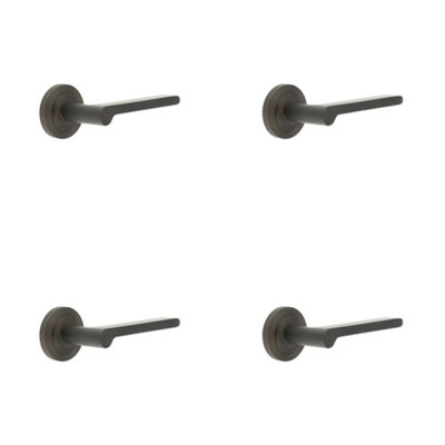 4 PACK Reeded Rose Dark Bronze Door Handle for PremiumInteriors - Solid Brass Interior Handle