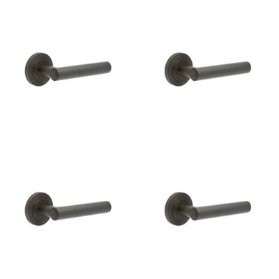 4 PACK Reeded Rose Dark Bronze Door Handle - Solid Brass Luxury - Solid Brass Interior Handle