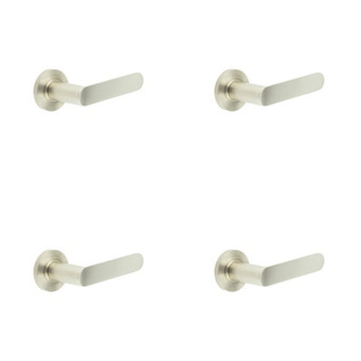 4 PACK Reeded Rose Door Handle in Satin Nickel Finish for Elegant Interiors - Solid Brass Interior Handle