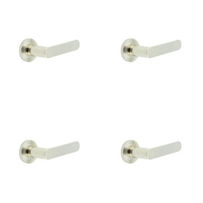 4 PACK Reeded Rose Polished Nickel Door Handle for Stylish Interiors - Solid Brass Interior Handle