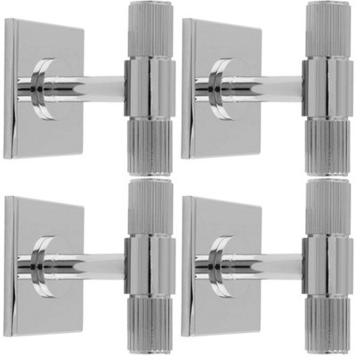 4 PACK - Reeded T Bar Cabinet Door Knob & Matching Backplate - Polished Chrome 40 x 40mm