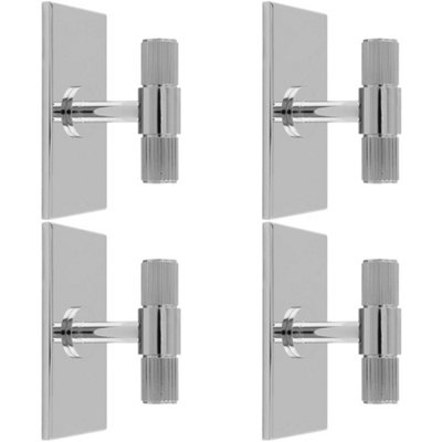 4 PACK - Reeded T Bar Cabinet Door Knob & Matching Backplate - Polished Chrome 76 x 40mm
