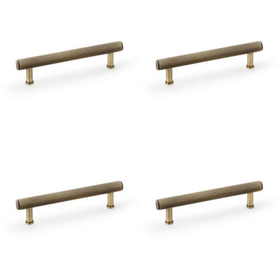 4 PACK - Reeded T Bar Pull Handle - Antique Brass 128mm Centres SOLID BRASS Drawer Lined