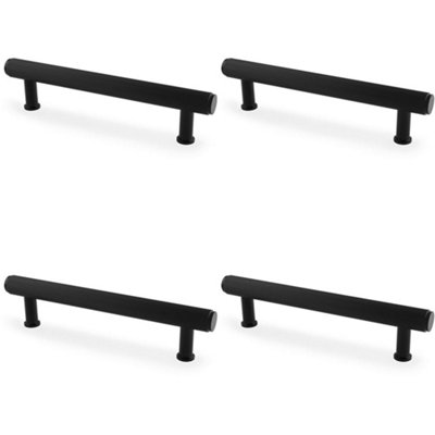 4 PACK - Reeded T Bar Pull Handle - Matt Black 128mm Centres SOLID BRASS Drawer Lined