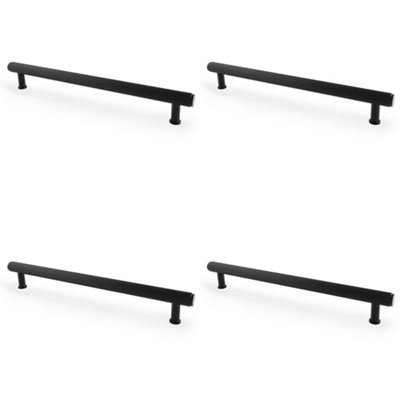 4 PACK - Reeded T Bar Pull Handle - Matt Black 224mm Centres SOLID BRASS Drawer Lined