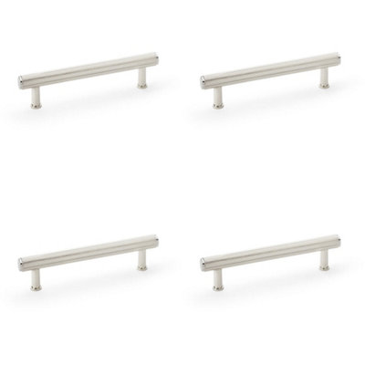 4 PACK - Reeded T Bar Pull Handle - Polished Nickel 128mm Centre SOLID BRASS Drawer Lined