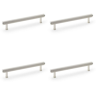 4 PACK - Reeded T Bar Pull Handle - Polished Nickel 160mm Centre SOLID BRASS Drawer Lined