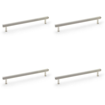4 PACK - Reeded T Bar Pull Handle - Polished Nickel 224mm Centre SOLID BRASS Drawer Lined