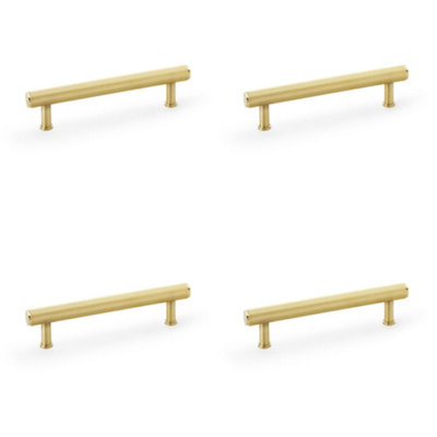 4 PACK - Reeded T Bar Pull Handle - Satin Brass - 128mm Centres SOLID BRASS Drawer Lined