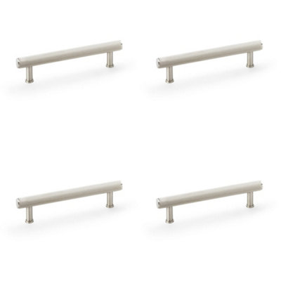 4 PACK - Reeded T Bar Pull Handle - Satin Nickel - 128mm Centres SOLID BRASS Drawer Lined