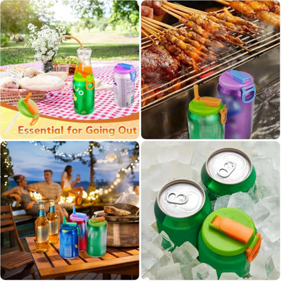 Pack De 4 Tapas Reutilizables Para Lata Con Pajita - Ajustables, Herméticas Y Antiderrames - Plástico, Para Bebidas Carbonatadas, Cerveza, Refresco (Tipo B)