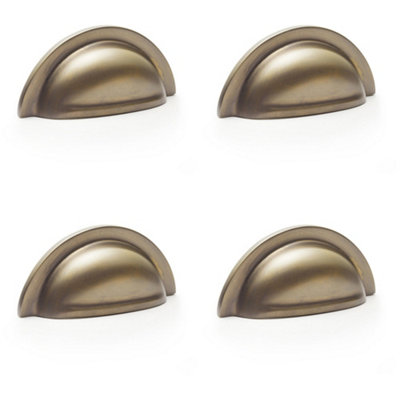 4 PACK - Ridged Cup Handle - Antique Brass - 76mm Centres Solid Brass Shaker Drawer Pull