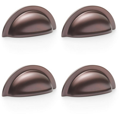 4 PACK - Ridged Cup Handle - Dark Bronze - 76mm Centres Solid Brass Shaker Drawer Pull