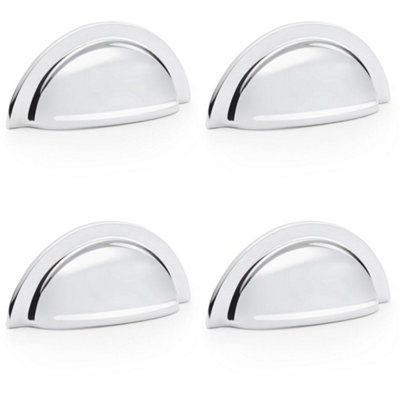 4 PACK - Ridged Cup Handle - Polished Chrome 76mm Centres Solid Brass Shaker Drawer Pull