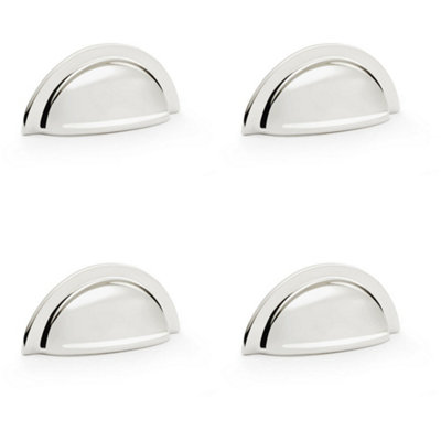 4 PACK - Ridged Cup Handle - Polished Nickel 76mm Centres Solid Brass Shaker Drawer Pull
