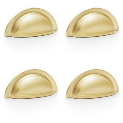 4 PACK - Ridged Cup Handle - Satin Brass - 76mm Centres Solid Brass Shaker Drawer Pull