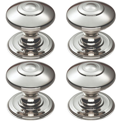 4 PACK - Ring Cabinet Door Knob Rose - 32mm Polished Nickel - Round Cupboard Pull Handle