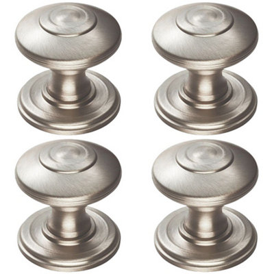 4 PACK - Ring Cabinet Door Knob Rose - 32mm Satin Nickel - Round Cupboard Pull Handle