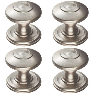 4 PACK - Ring Cabinet Door Knob Rose - 38mm Satin Nickel - Round Cupboard Pull Handle