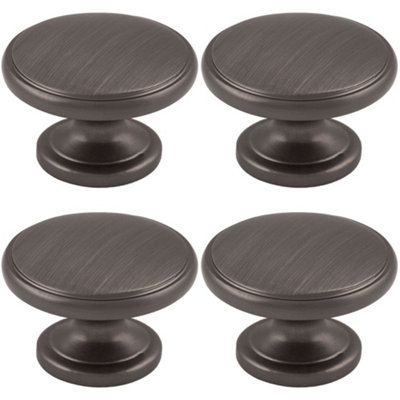 4 PACK - Ring Domed Cupboard Door Knob 32mm Diameter Gun Metal Cabinet Handle