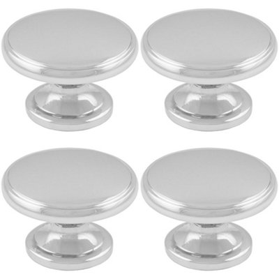 4 PACK - Ring Domed Cupboard Door Knob 32mm Diameter Polished Chrome Cabinet Handle