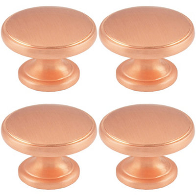 4 PACK - Ring Domed Cupboard Door Knob 32mm Diameter Satin Copper Cabinet Handle