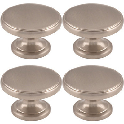 4 PACK - Ring Domed Cupboard Door Knob 38mm Diameter Satin Nickel Cabinet Handle