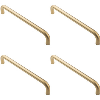 4 PACK - Round D Bar Pull Handle 319 x 19mm 300mm Fixing Centres Satin Brass PVD