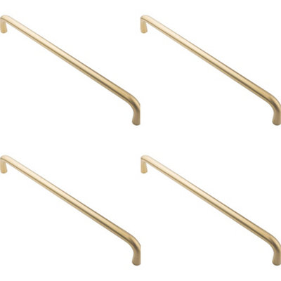 4 PACK - Round D Bar Pull Handle 469 x 19mm 450mm Fixing Centres Satin Brass PVD