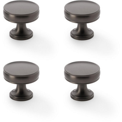 4 PACK - Round Fluted Door Knob - 32mm Diameter Dark Bronze Retro Cupboard Pull Handle
