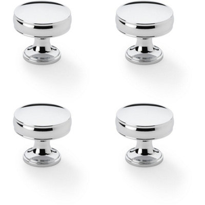 4 PACK - Round Fluted Door Knob 32mm Diameter Polished Chrome Retro Cupboard Pull Handle