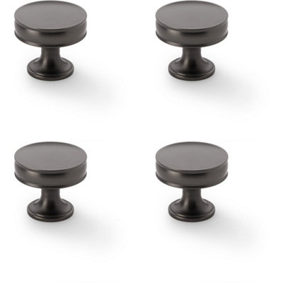 4 PACK - Round Fluted Door Knob - 38mm Diameter Dark Bronze Retro Cupboard Pull Handle