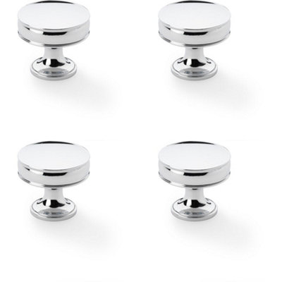 4 PACK - Round Fluted Door Knob 38mm Diameter Polished Chrome Retro Cupboard Pull Handle