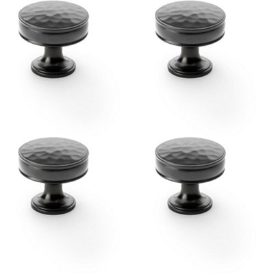 4 PACK - Round Hammered Door Knob - Dark Bronze 38mm Diameter Cupboard Pull Handle