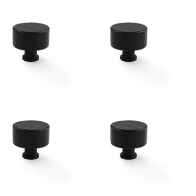 4 PACK - Round Hammered Door Knob - Matt Black 35mm Diameter Cupboard Cabinet Pull Handle