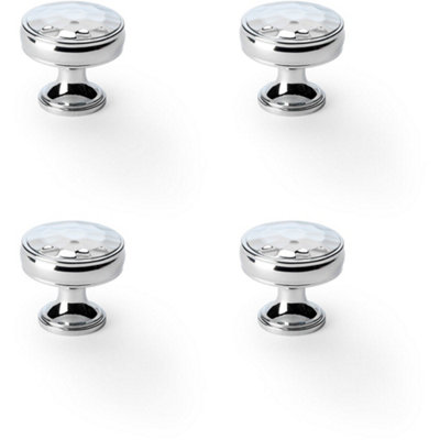 4 PACK - Round Hammered Door Knob - Polished Chrome 32mm Diameter Cupboard Pull Handle