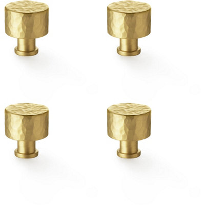 4 PACK - Round Hammered Door Knob Satin Brass 30mm Diameter Cupboard Cabinet Pull Handle