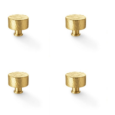 4 PACK - Round Hammered Door Knob Satin Brass 35mm Diameter Cupboard Cabinet Pull Handle