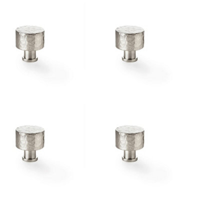 4 PACK - Round Hammered Door Knob Satin Nickel 30mm Diameter Cupboard Cabinet Pull Handle