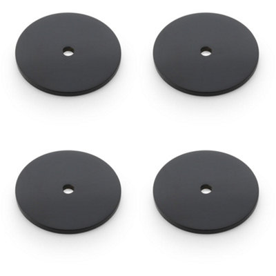 4 PACK - Round Kitchen Door Knob Backplate - Matt Black 40mm Diameter Circular Plate
