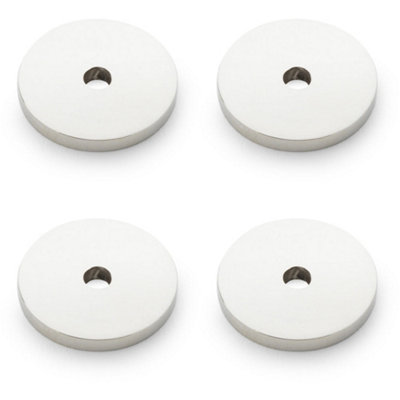 4 PACK - Round Kitchen Door Knob Backplate - Polished Nickel 25mm Diameter Circular Plate