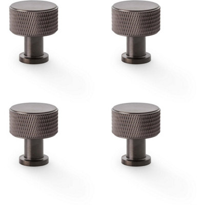 4 PACK - Round Knurled Door Knob - 29mm Diameter Dark Bronze Radio Cupboard Pull Handle