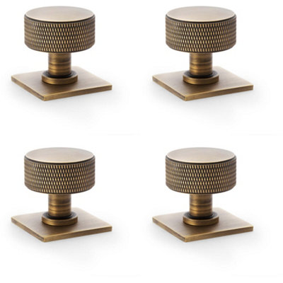 4 PACK - Round Knurled Door Knob - 35mm Diameter Antique Brass Radio Cupboard Pull Handle