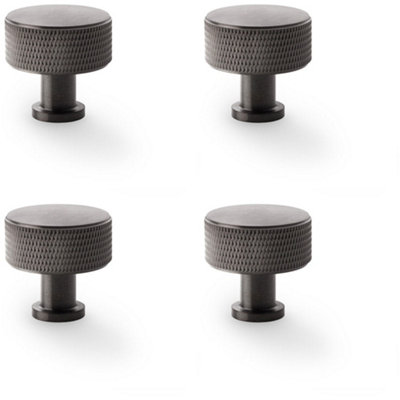 4 PACK - Round Knurled Door Knob - 35mm Diameter Dark Bronze Radio Cupboard Pull Handle