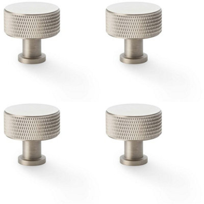 4 PACK - Round Knurled Door Knob - 35mm Diameter Satin Nickel Radio Cupboard Pull Handle